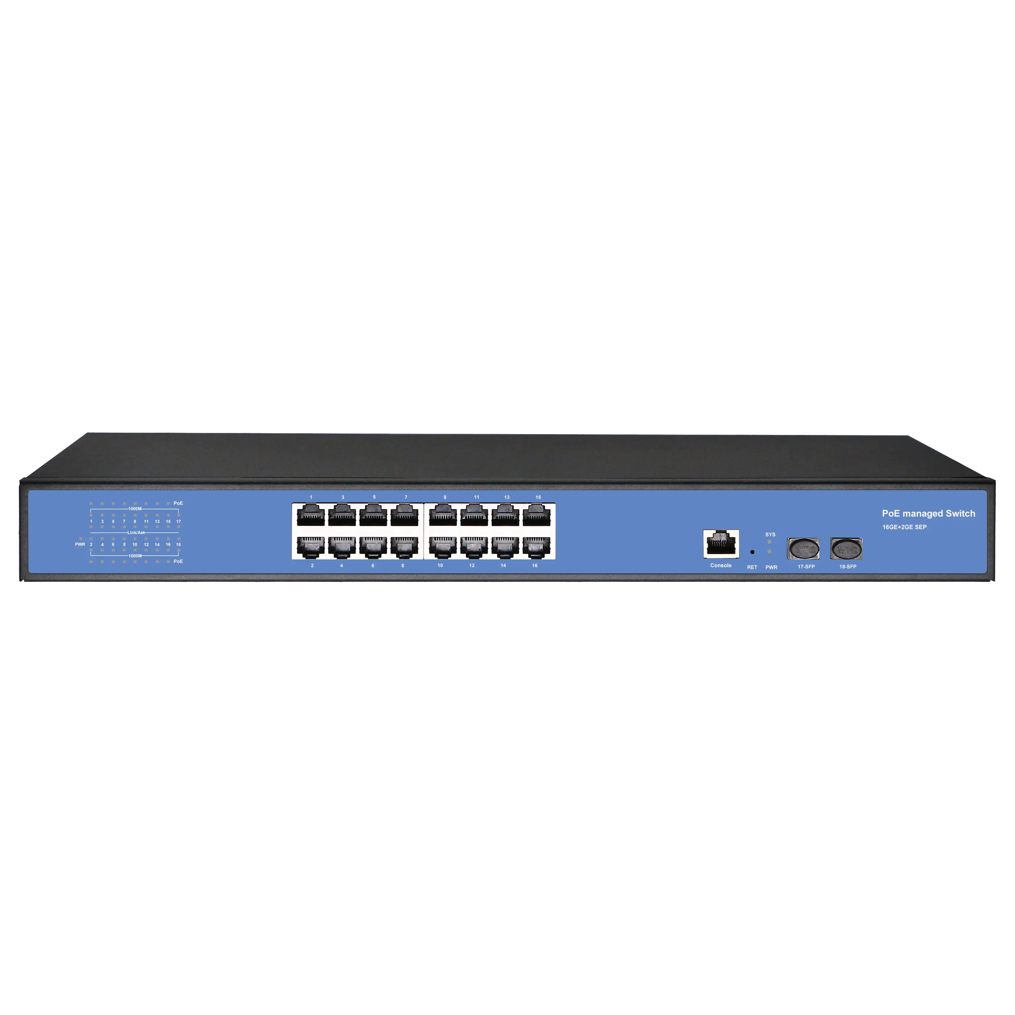 16 Ports full gigabit PoE network switch with 2 Port gb sfp L2 managed