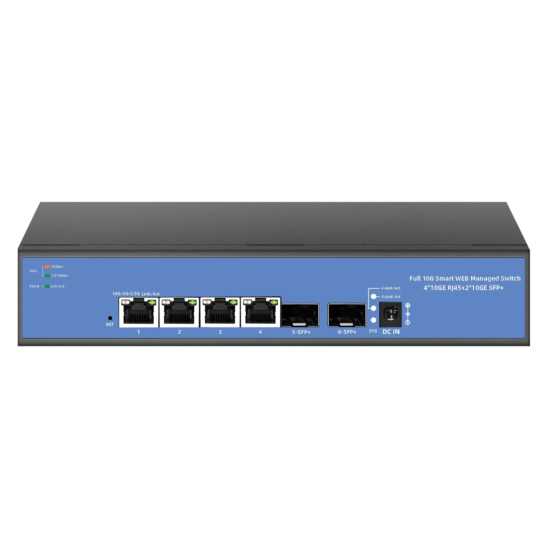 6 Port Web Managed Network Fiber Ethernet Switch 4×10G SFP+ fiber ports + 2×10G RJ45 copper ports